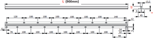 T Profiel 880mm lang; zwart gecoat-2